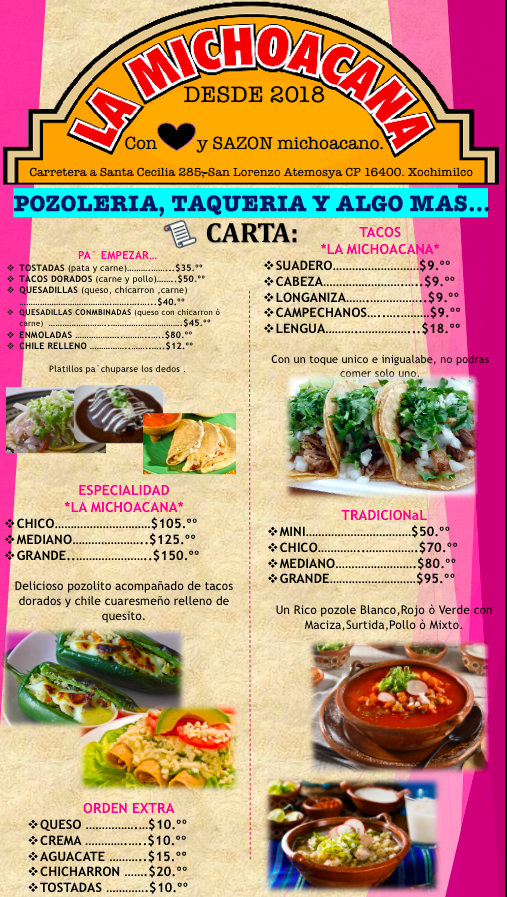 Carta de POZOLERIA Y TAQUERIA LA MICHOACANA en San Lorenzo ATEMOAYA — página 2